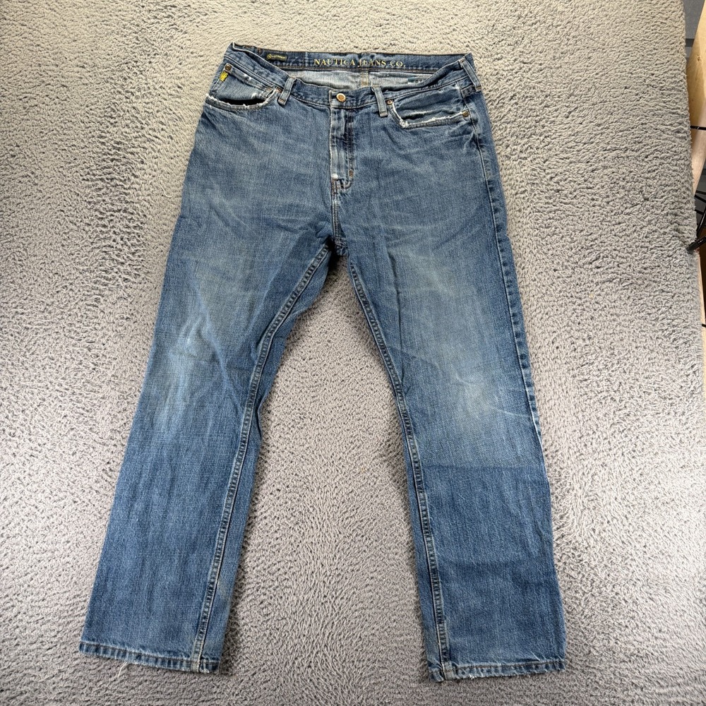 Vintage Nautica Jeans Mens 34x30 Blue Cotton Denim Straight Leg Faded Workwear